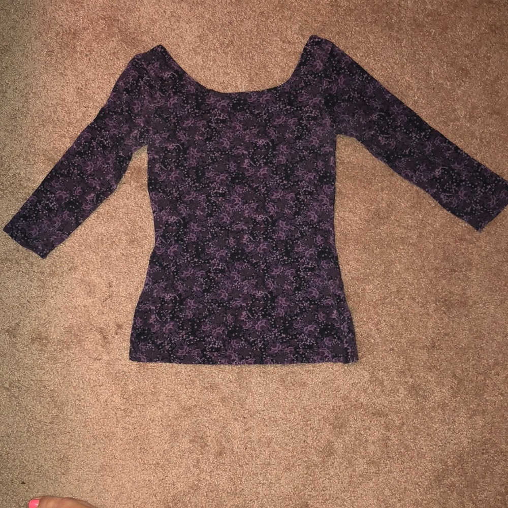 Purple floral shirt with cutouts in back